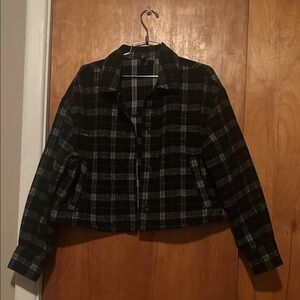 H&M Black and White Plaid Bomber Jacket